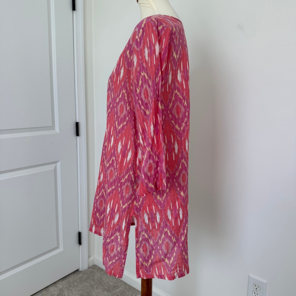 April Cornell Ikat Pattern Beaded Neckline Tunic Top Women's XS - Picture 3 of 10